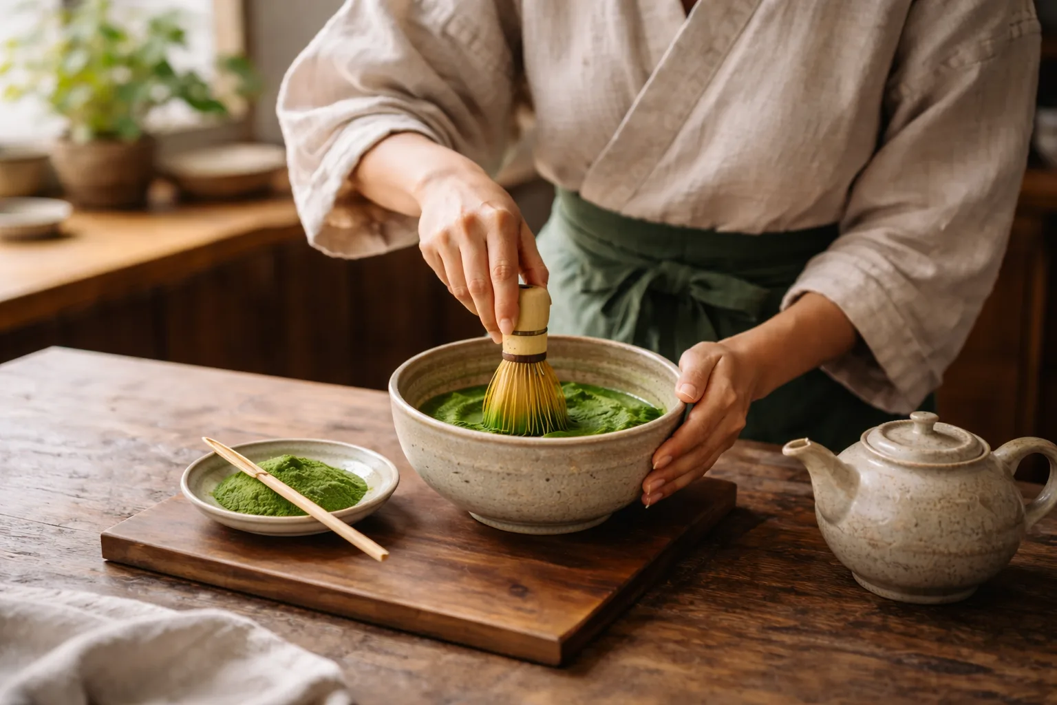 Matcha latte en coffee shop
